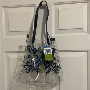 Brighton Clear Tote with Navy and Lime Design